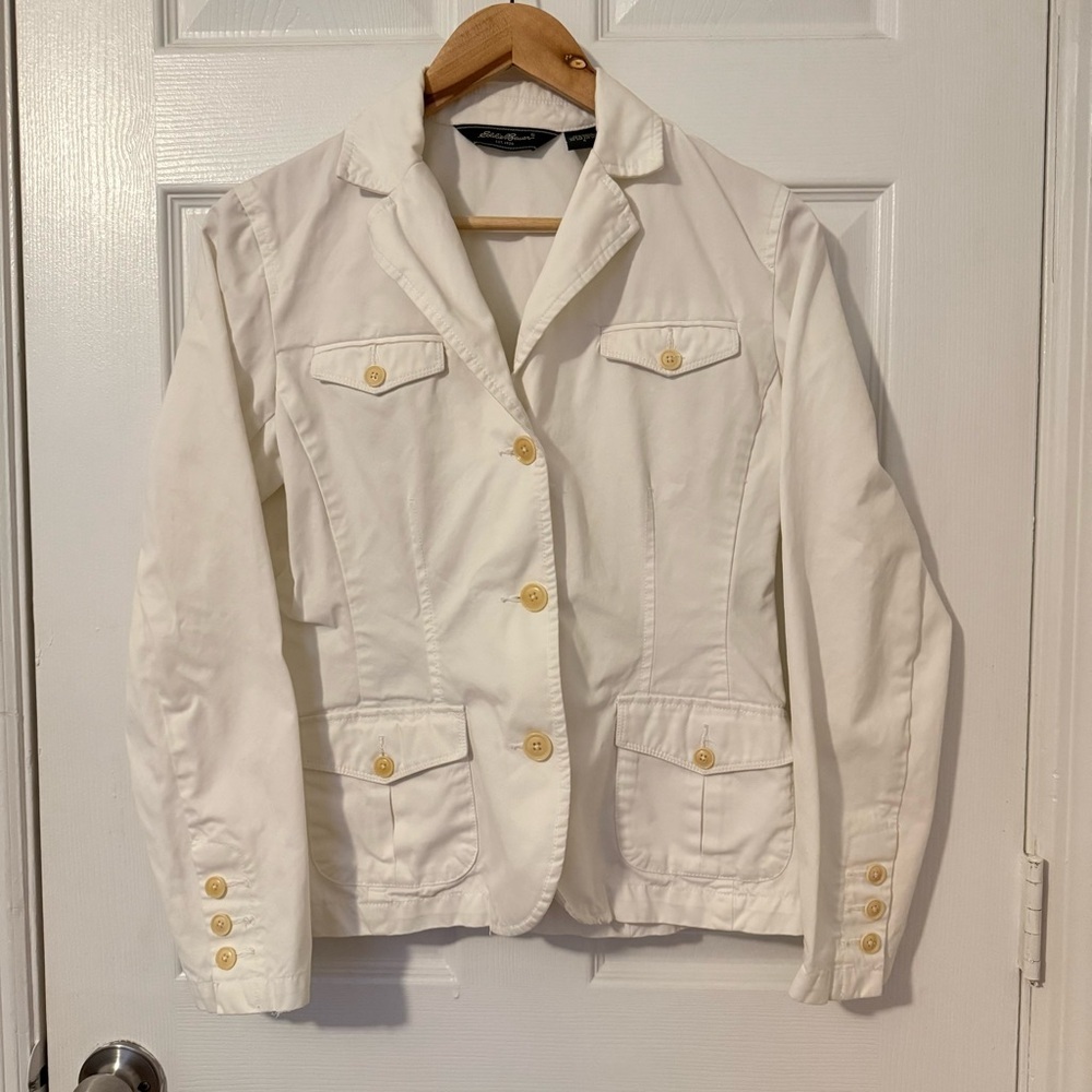 Eddie Bauer Button Up Blazer White Jacket Womens Size 4 Y2K